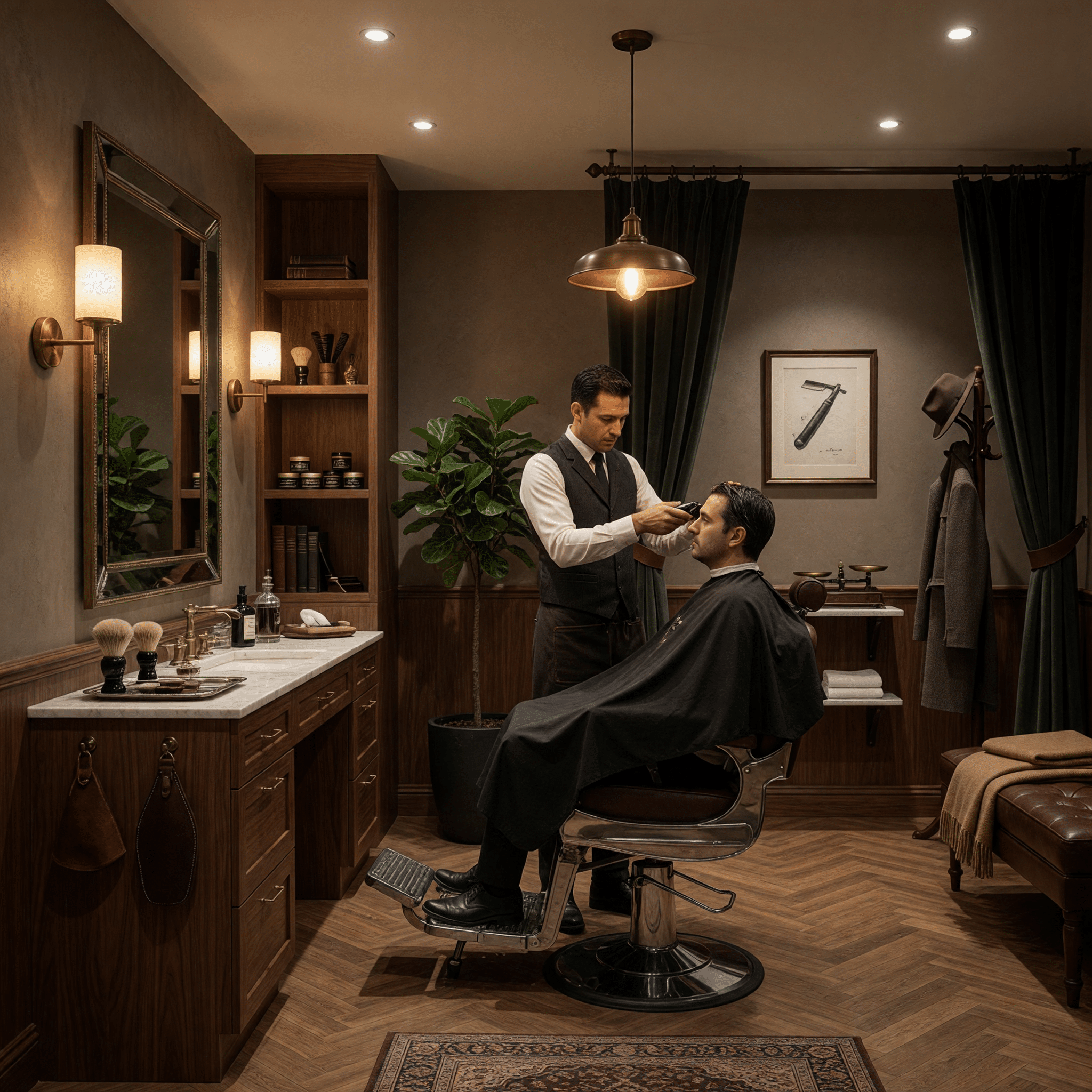Ambiente de barbería acogedor y profesional